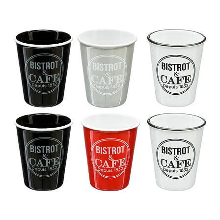 set di 6 tazze bistrot 3 10cl, multicolore