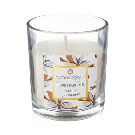 candela profumata in vetro vaniglia 110g, bianco