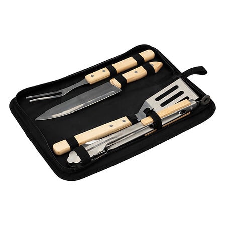 valigetta barbecue + 4 utensili in legno, nero