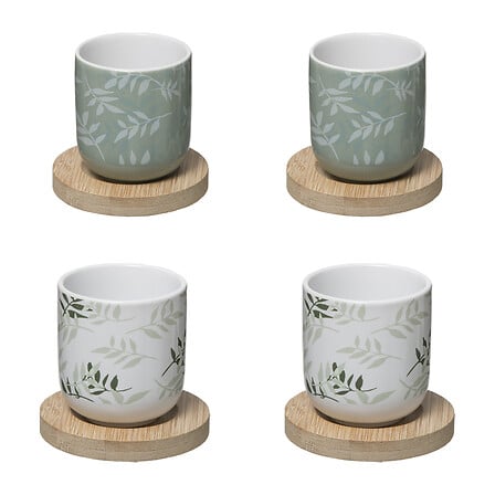 set 4 tazze floreali g 13cl, verde chiaro