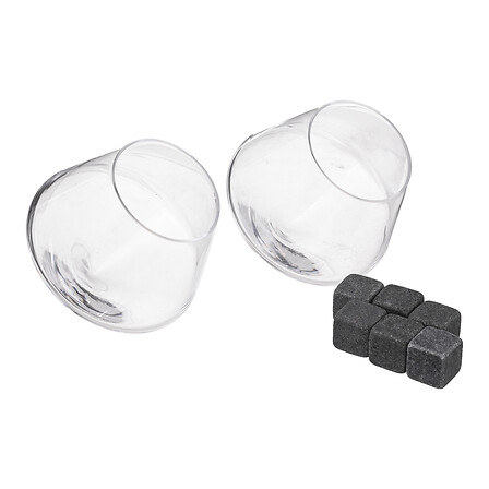 set di bicchieri da whisky x2 + pietre, trasparent