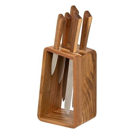 Ceppo per 5 coltelli in acacia, marrone