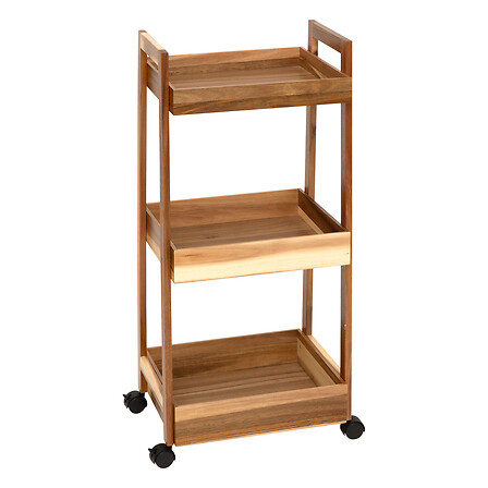 Carrello di servizio in acacia a 3 livelli, marron