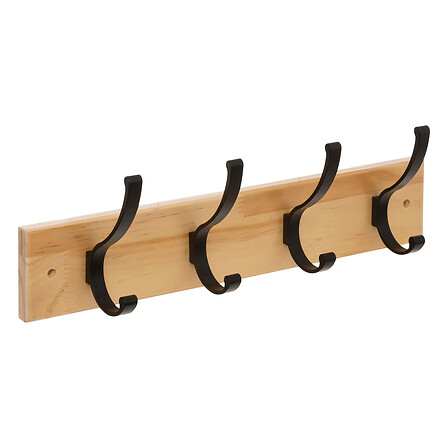 appendiabiti in legno naturale / nero 4t da parete