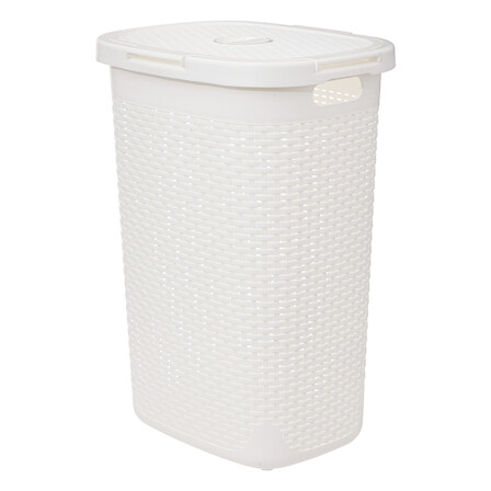 Cesto portabiancheria 60l, rattan bianco, bianco f