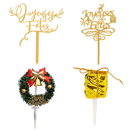 Set di decorazioni per torte natalizie x4, multico