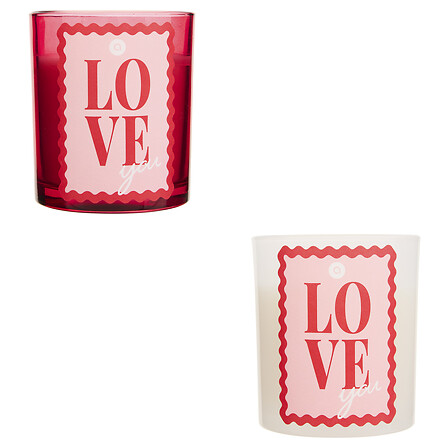 candela votiva in vetro Love 190g, 2- volte assort